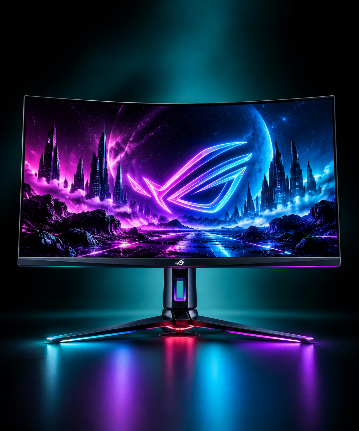 Monitor gaming futurista con brillo neón