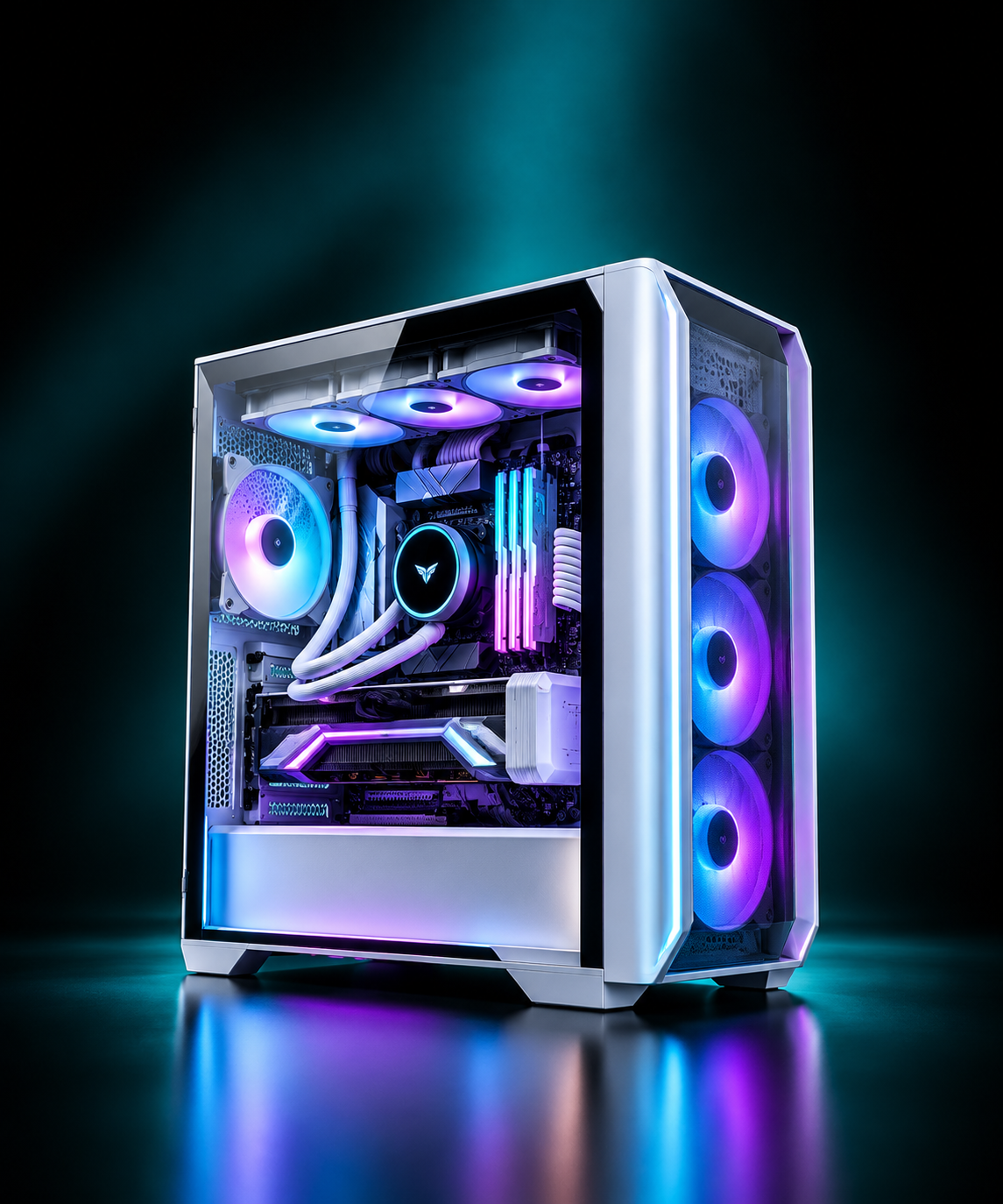 Torre gaming futurista con RGB neón